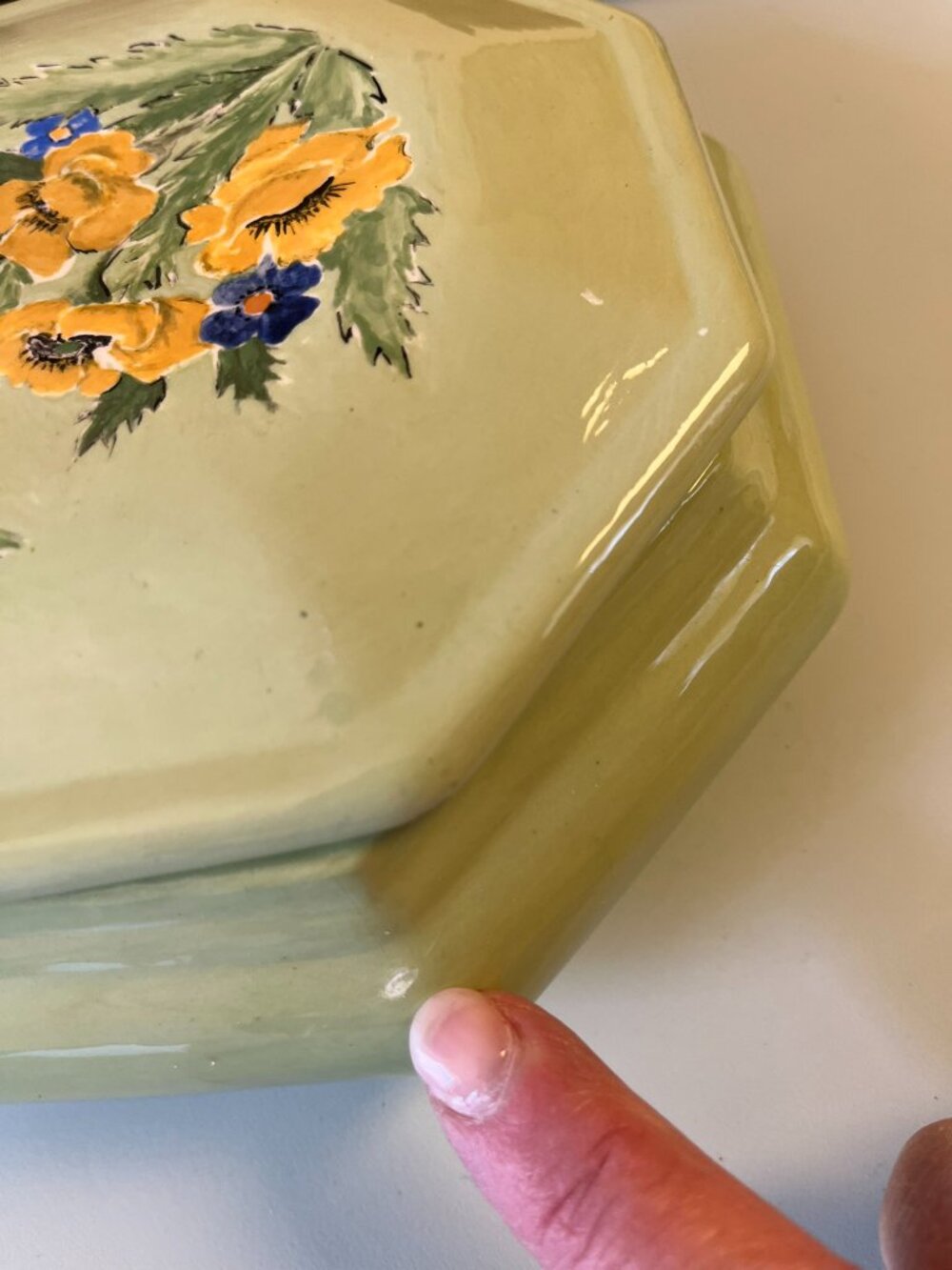 Vintage Large Ceramic Trinket Jewelry Dish Container with Lid Light Green 8" - Picture 8 of 10